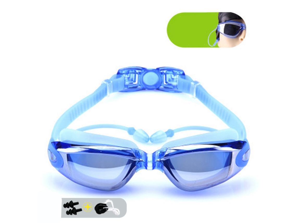 Gafas De Natación Hd Impermeables Y Antivaho Con Montura Grande Galvanizada Para Hombre Y Mujer - Azul