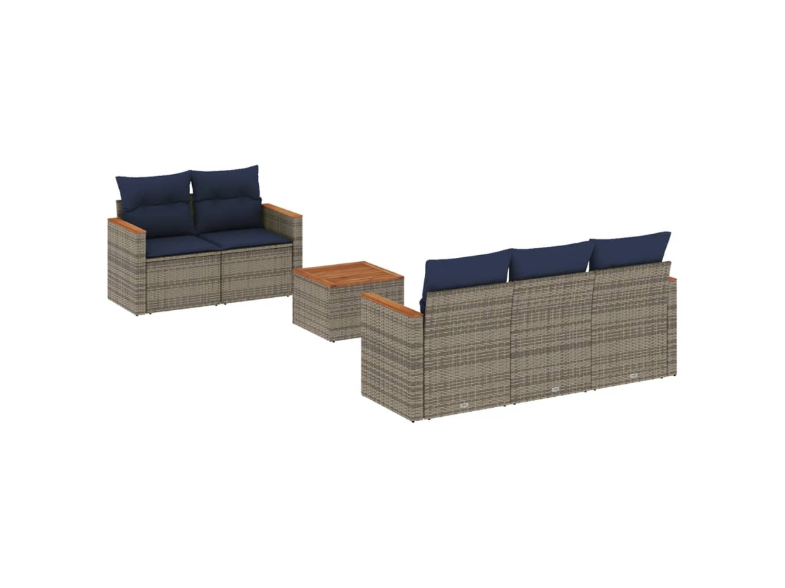 Conjunto de sofás de jardín, 6 piezas, cojines, ratán gris. EXCLUSIVO DE MAISON.