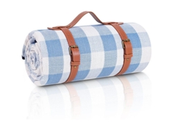 Manta De Picnic Extragrande, Impermeable Y Plegable Para Playa, Camping, Parque, Blanca Y Azul.