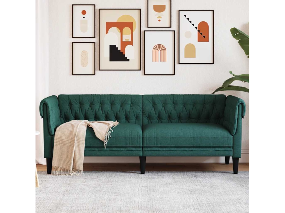 Sofá Chesterfield De 3 Plazas | Sofá De Salón | Sofá De Descanso Tela Verde Oscuro