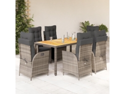 Juego de comedor de jardín de 7 piezas DKD Home Decor con cojines de mimbre gris
