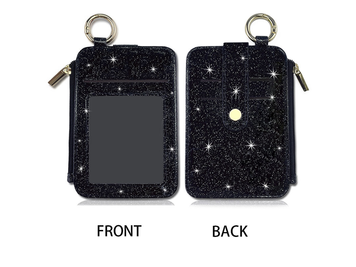 Tarjetero Con Purpurina - Funda Para Tarjetas De Piel Sintética - Organizador De Tarjetas Multifuncional - Negro Brillante
