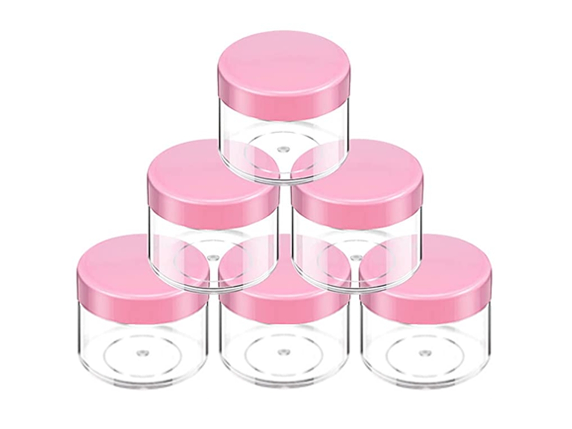 Botellas redondas de plástico transparente Beauticom de 60 ml con tapa azul, herméticas, tamaño de viaje, para maquillaje, cosméticos, lociones y cremas (56 ml)