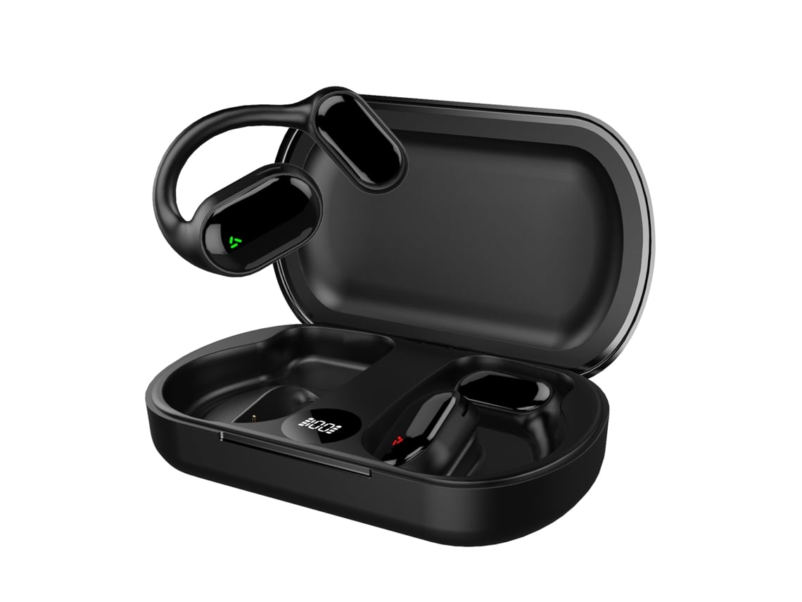 Fones De Ouvido Sem Fio Bt 5.3 Condutivos De Ar Com Display Digital, Design De Gancho Para Orelha, Mono, Preto