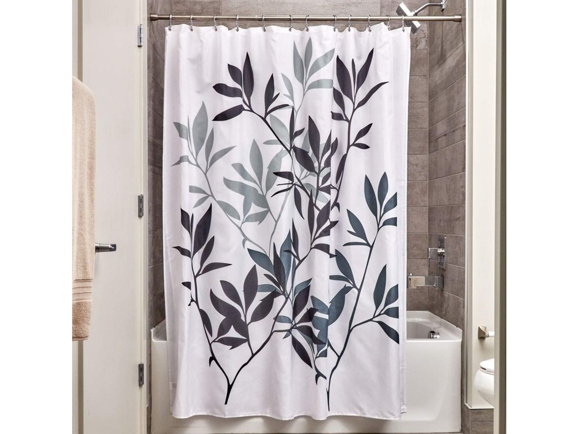 2026-cortina De Ducha Linjou, Diseño Hoja Negro/gris, 180x180 Cm Poliéster, Resistente Y Lavable A Máquina