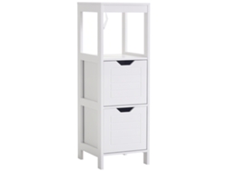 Armario De Baño Gabinete Multifuncional Con Estante Abierto 2 Cajones De Almacenaje Diseño Antivuelco 30x30x89 Cm Blanco