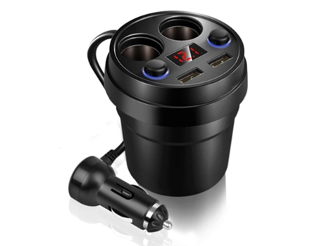 Cargador de Auto con Porta-Copos Cargador de Teléfono Usb 80 W