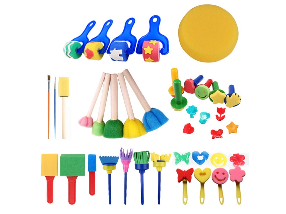 Juego De 30 Pinceles De Esponja Para Niños, Kit De Pintura Infantil Con 30 Herramientas.