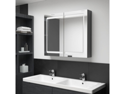 Armario de baño con espejo e iluminación LED, 80x12x68 cm, gris brillante.