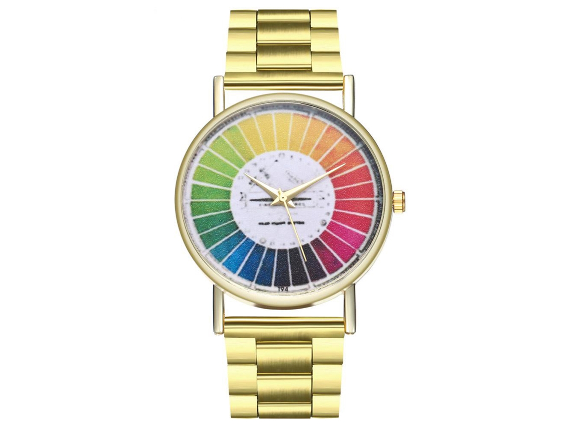 Reloj De Cuarzo Para Mujer Con Esfera Colorida Y Elegante Brazalete De Acero Inoxidable.