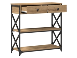 Consola | Mesa de entrada | Mesa auxiliar con cajón, roble artesanal, 75 x 28 x 75 cm