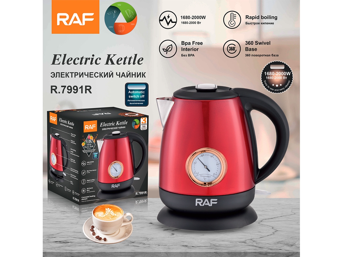Hervidor eléctrico de acero inoxidable de 1 l con depósito interior y calentamiento rápido, automático, para uso doméstico (rojo)