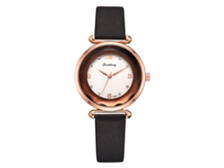 Reloj De Pulsera De Cuarzo Para Mujer Con Correa De Piel Sintética, Marco De Oro Rosa Con Diamantes De Imitación Negros.