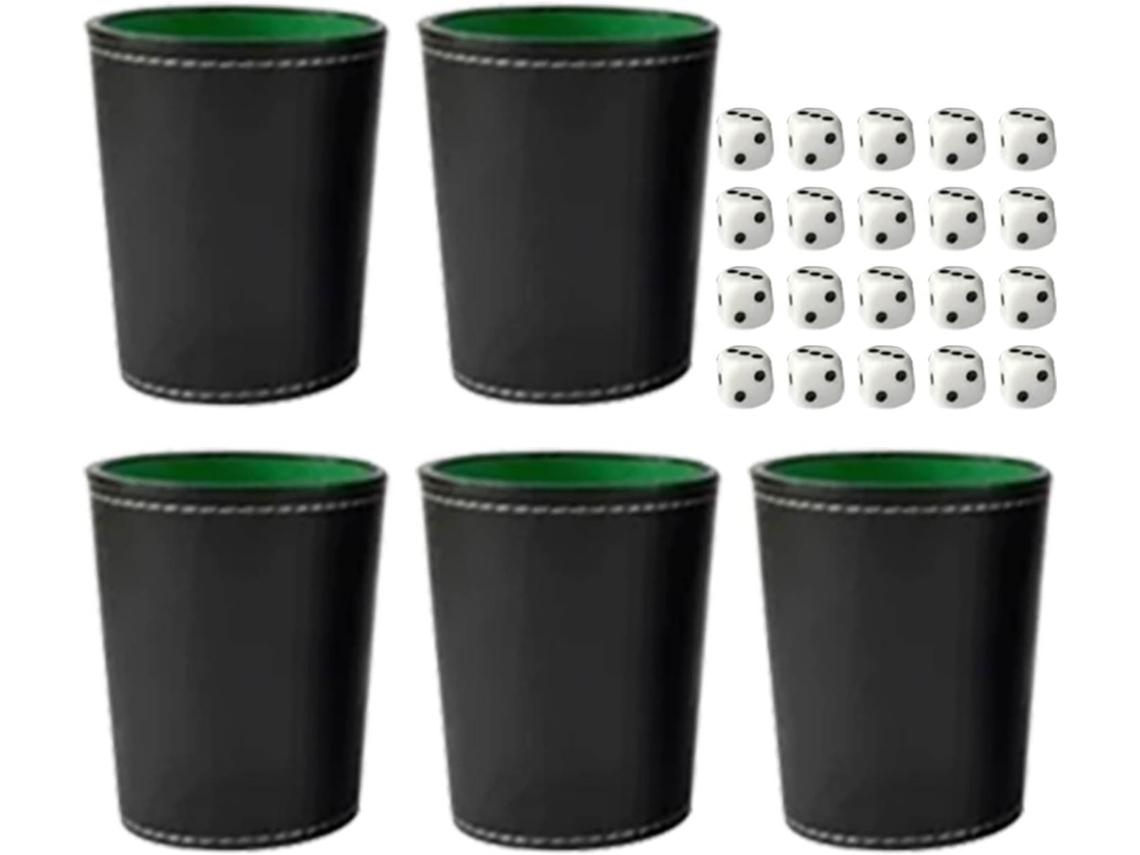 Juego De 5 Vasos De Cuero Sintético Con 20 Dados Punteados Forrados De Fieltro - Esparcidor Silencioso Para