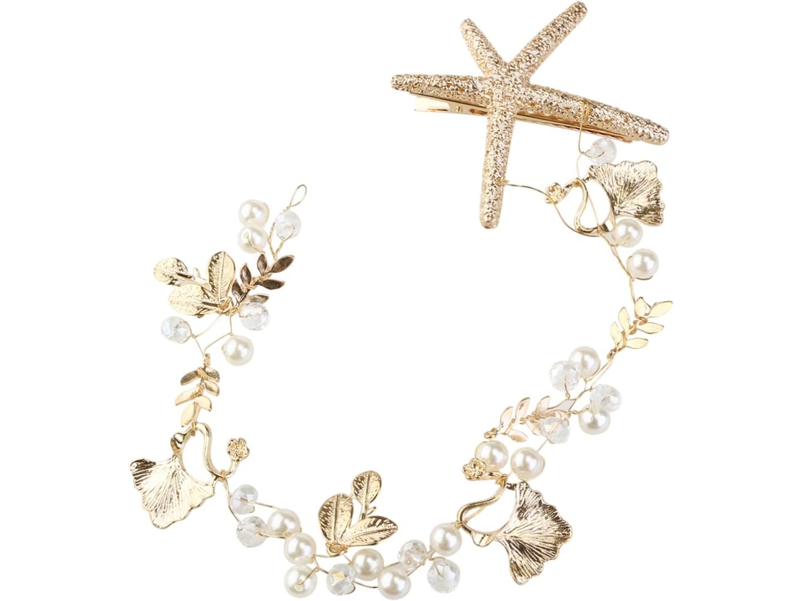 Presilha De Cabelo Jasmine Com Pérolas, Acessório De Cabelo Dourado