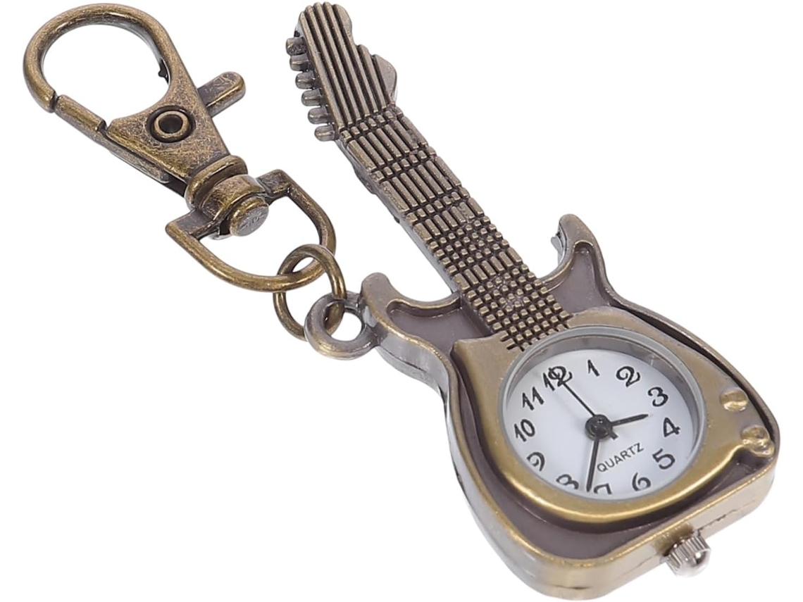 Reloj Bolsillo Retro Cuarzo Forma Guitarra Espejo Cristal Aleación Fácil Llevar Ideal Estudiantes Diario Uso