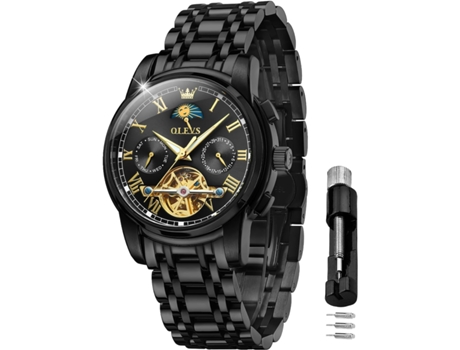 VEANXIN Reloj mecánico hueco impermeable luminoso automático para hombre(negro)