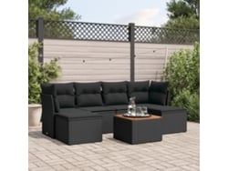 Conjunto de sofá de jardín de 7 piezas con cojines, ratán negro, Dkd Home Decor