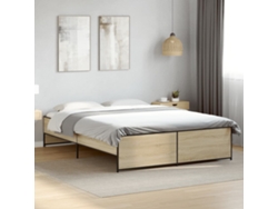 Estructura Cama Madera Ingeniería Metal Roble Sonoma 150x200 Cm
