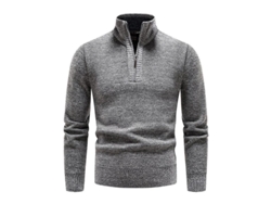 2026-jumper Hombre Cuello Mock Con Cremallera Manga Larga Slim Fit Suéter Tejido Casual Invierno