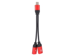 Cable Adaptador De Carga Para Auriculares 2 En 1 Para Ios, Enchufe De Aleación De Aluminio, Plug And Play, Doble Orificio, Rojo