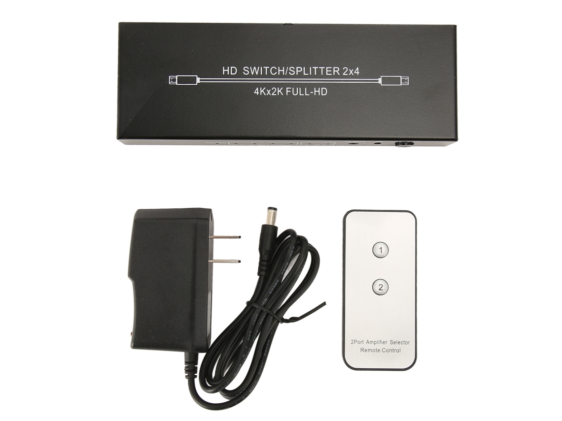Divisor Hdmi 2x4 4kx2k 60hz, Conmutador Hdmi Con Control Remoto, Enchufe Estadounidense 100-240v