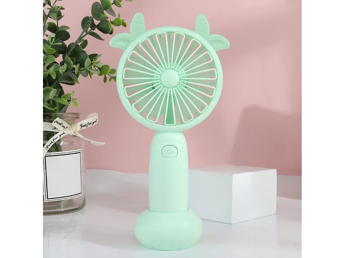 Mini Ventilador De Escritorio Usb Con Luz Y 2 Velocidades, Portátil, Silencioso, Verde, 1 Unidad