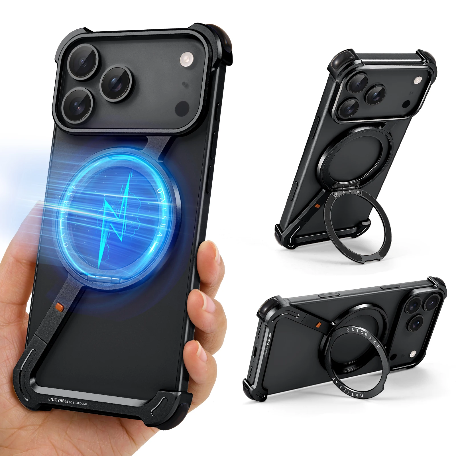 (iphone 17 Negro) Funda Protectora Con Carga Inalámbrica, Compatible Con Soporte De Anillo Magsafe, Rotación De 360°.