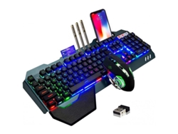 Teclado Y Ratón Inalámbricos Para Juegos Con Iluminación Arcoíris, Recargables, Panel De Aleación De Aluminio Y Soporte Para Teléfono.