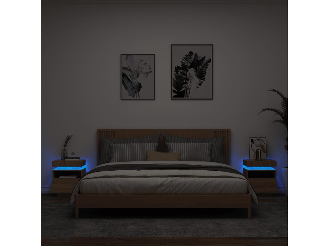 Cabecero Mesitas Noche Luces Led Uds Marrón (40x39x48.5cm)