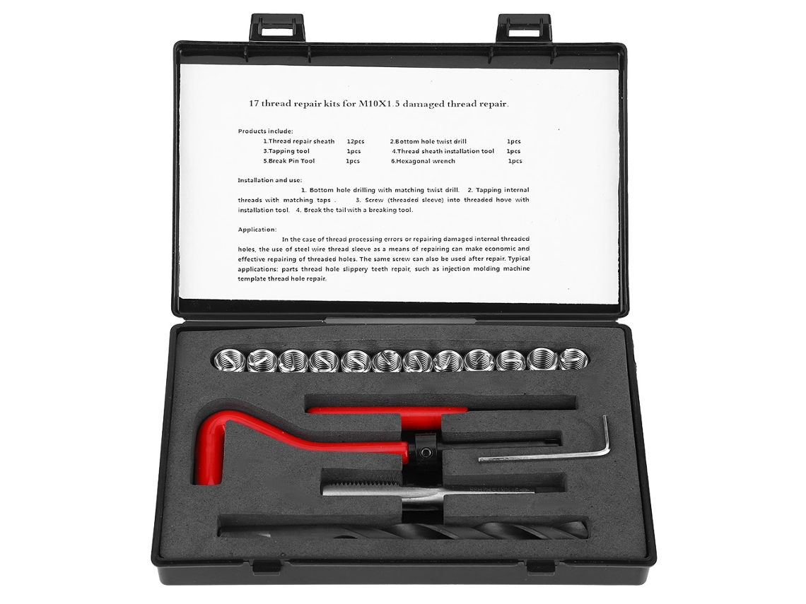 Kit De Reparación De Roscas Con Broca Helicoidal, Llave Inglesa E Inserto De Rosca De Acero Inoxidable M10x1.5