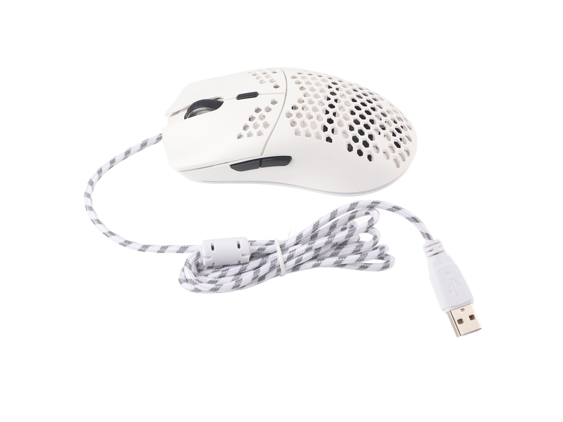 Ratón Gaming Rgb Con Cable, 6400 Dpi, Diseño De Panal Hueco, 6 Botones, Blanco.