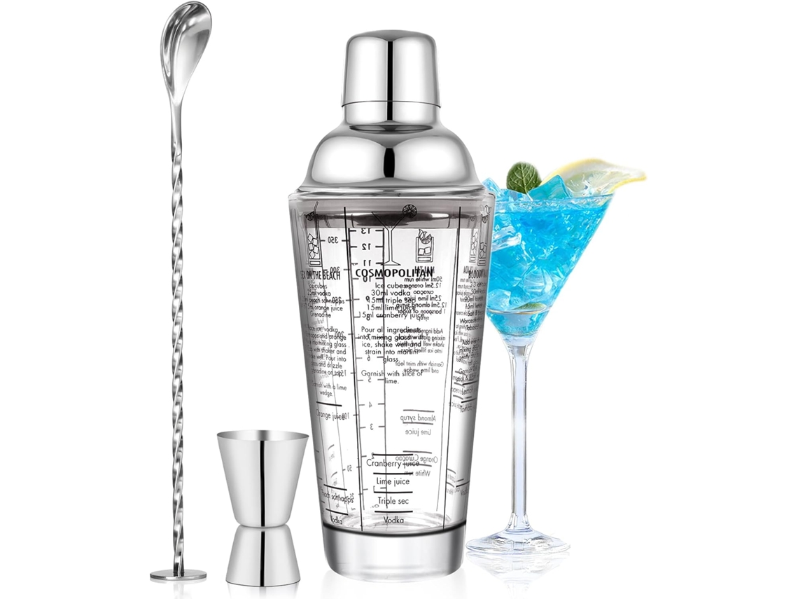 Coctelera De 3 Piezas Coctelera De Vidrio Con Tapa A Prueba De Fugas De Acero Inoxidable Con Juego De Herramientas Para Cócteles Con Escala CUICH