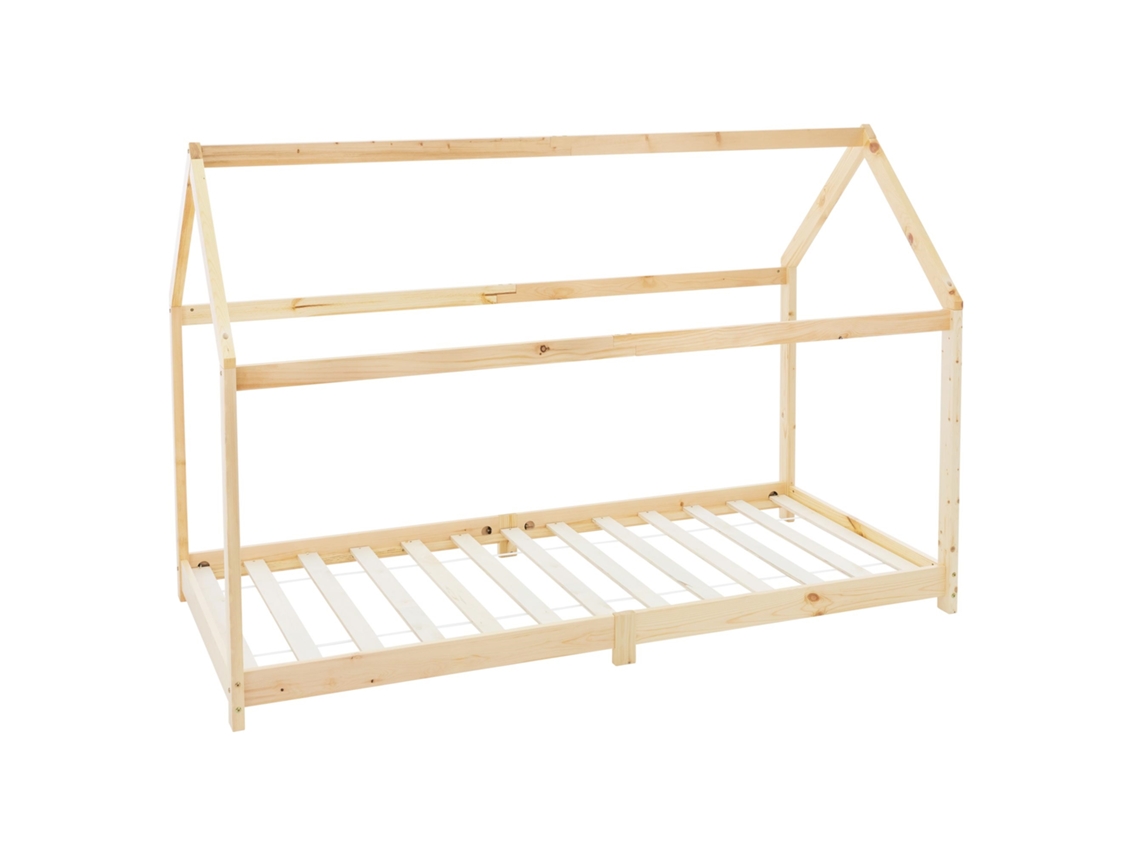 Cama infantil casa ML-Design 90x200cm color natural con listones de madera de pino