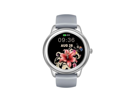 Smartwatch para mujeres 1 09 Hd Control de música Sensor de frecuencia cardíaca Monitoreo de presión arterial Gris plateado