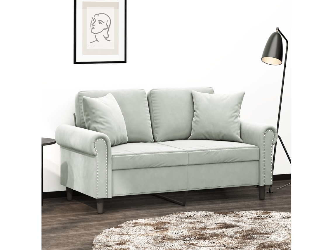 Sofá De 2 Plazas Con Cojines Terciopelo Gris Claro 120 Cm