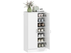 Zapatero Blanco De Dos Puertas Para Pasillo, Con Capacidad Para 14 Pares.