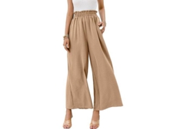 2026-pantalones Anchos De Talle Alto Para Mujer, Flowy Y Boho, De Poliéster, Para Ocasiones Casuales Y Playa L Caqui
