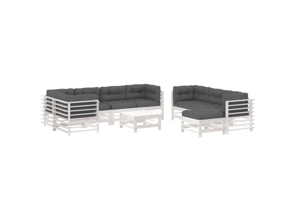 Maison Exclusive - Juego De Muebles Jardín 10 Pzas Y Cojines Madera Maciza Blanco