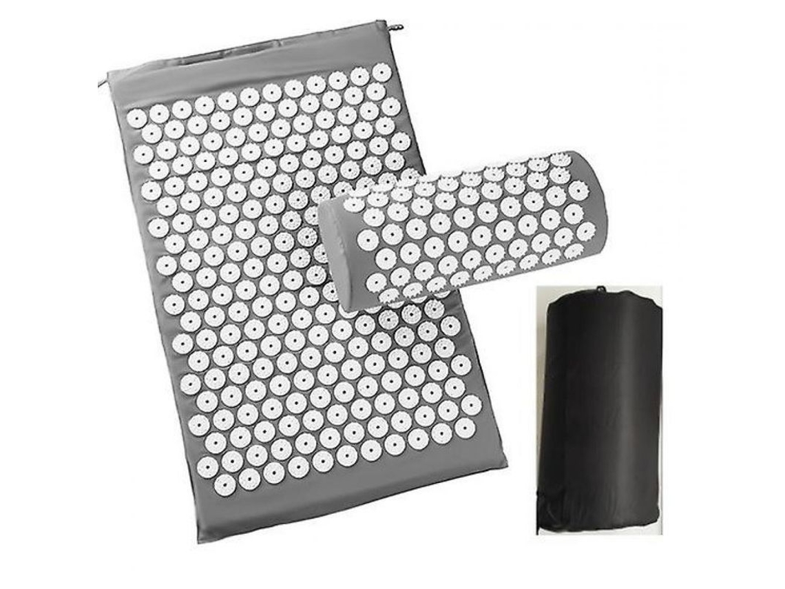 Colchoneta De Acupresión Topx 68x42cm Tpe 6mm Para Aliviar Dolores Espalda Con Almohada Y Bolsa Gris