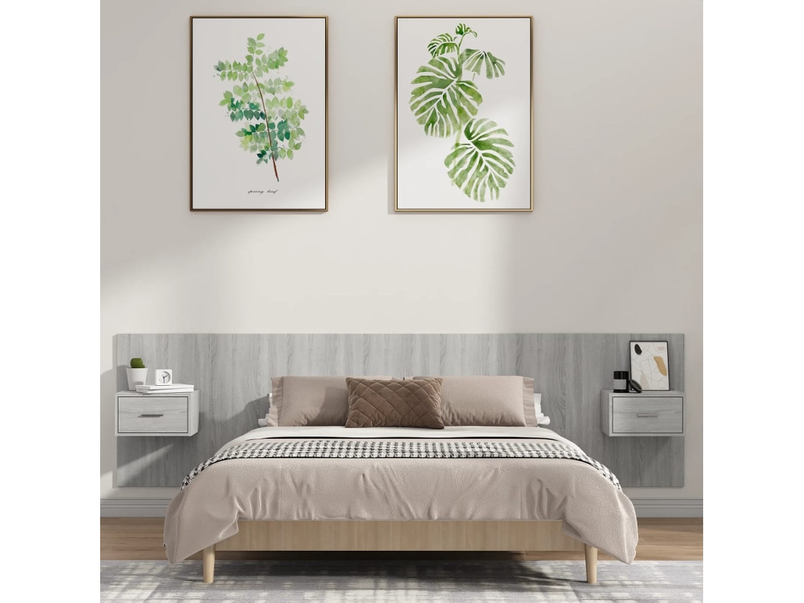 Cabecero De Cama Y Mesitas Madera Contrachapada Gris Sonoma