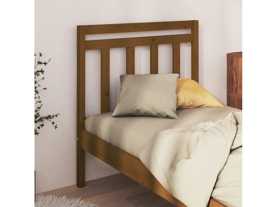 Cabecero De Cama Madera Maciza Pino Marrón Miel 95x4x100 Cm