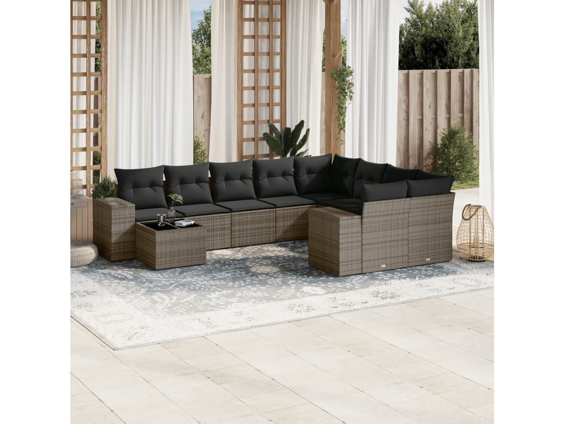 Conjunto de sofás de jardín de 10 piezas DKD Home Decor con cojines de mimbre gris