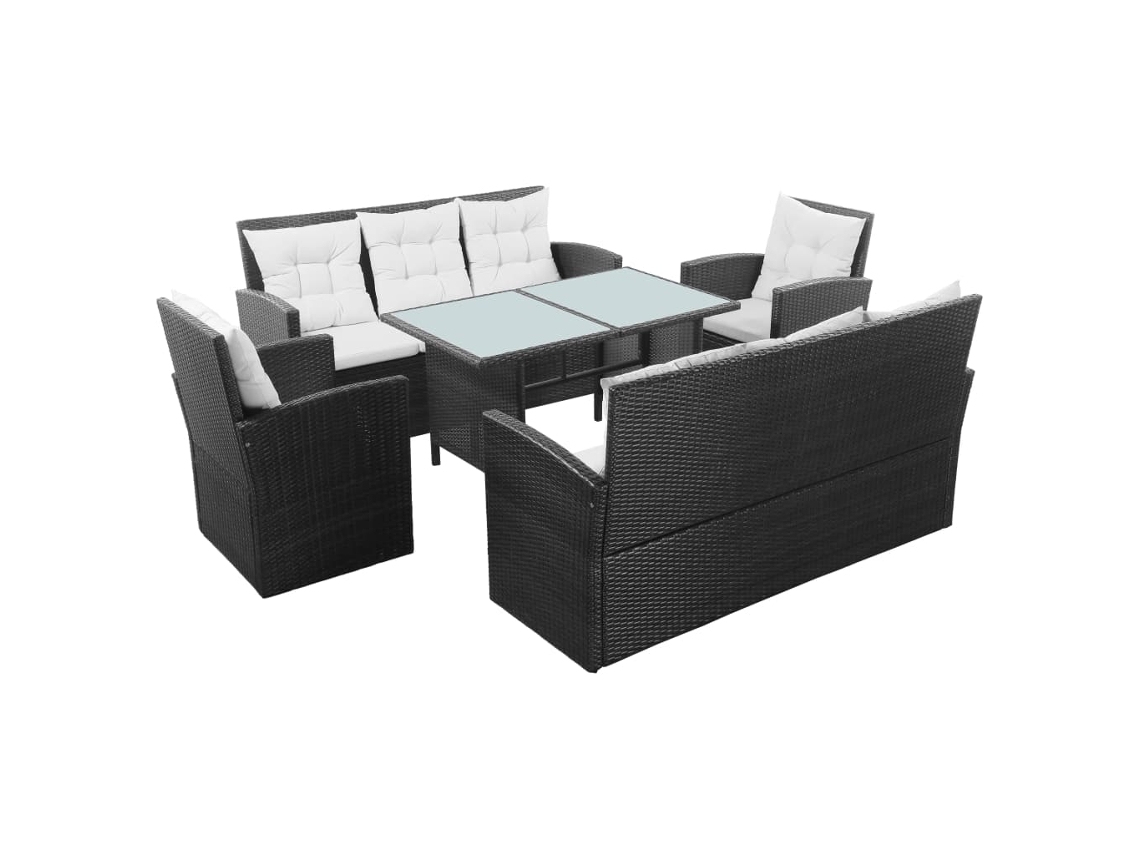 Conjunto de jardín de 5 piezas con cojines, mimbre sintético negro, DKD Home Decor