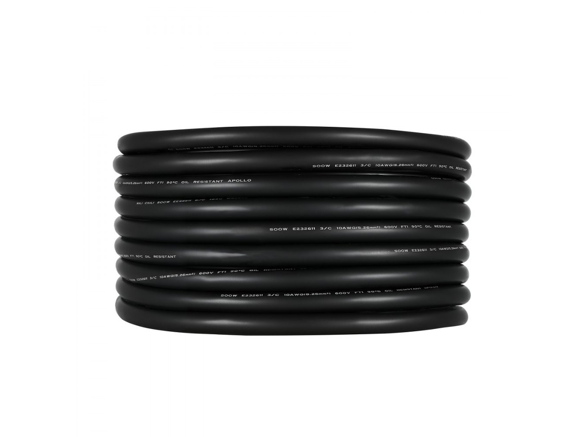 Cable de extensión eléctrico flexible de cobre Tekmaquinas de 15,24 m, 10 AWG, resistente a la intemperie y a los productos químicos