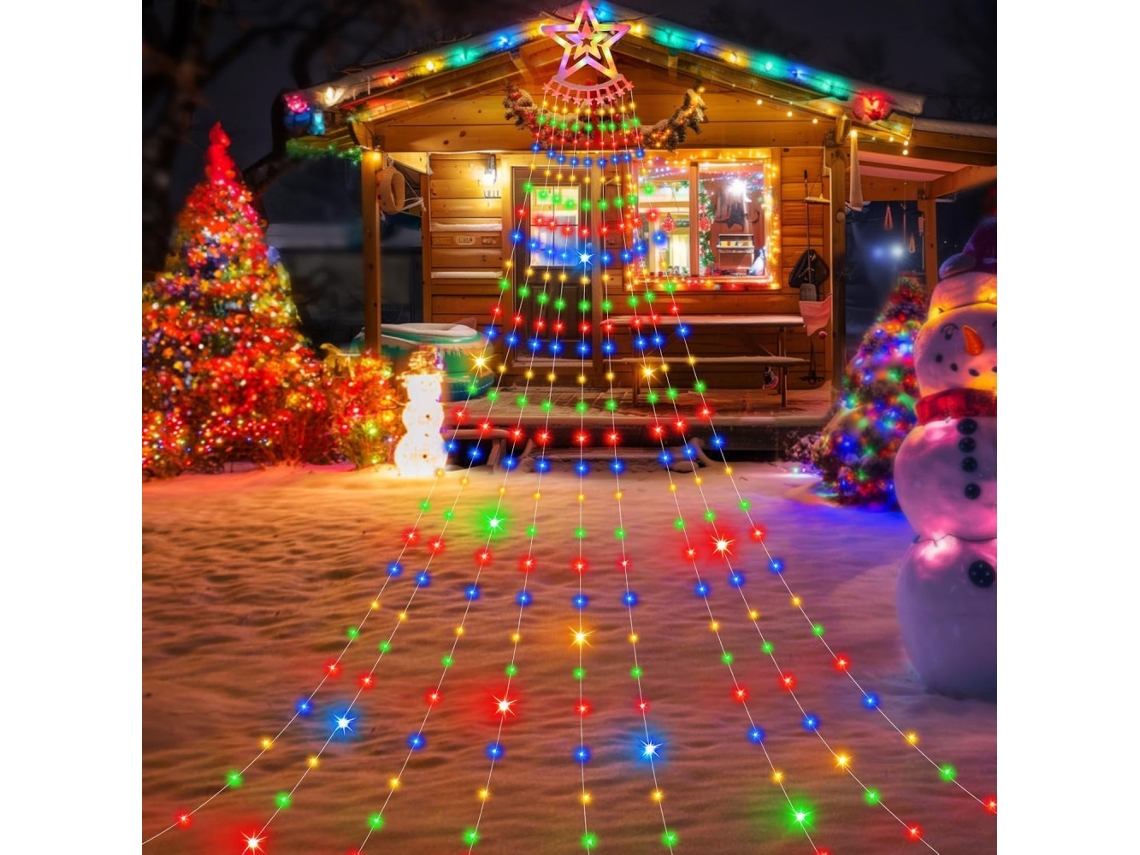 Luces de árbol de Navidad con estrellas, luz en cascada de 3,5 m