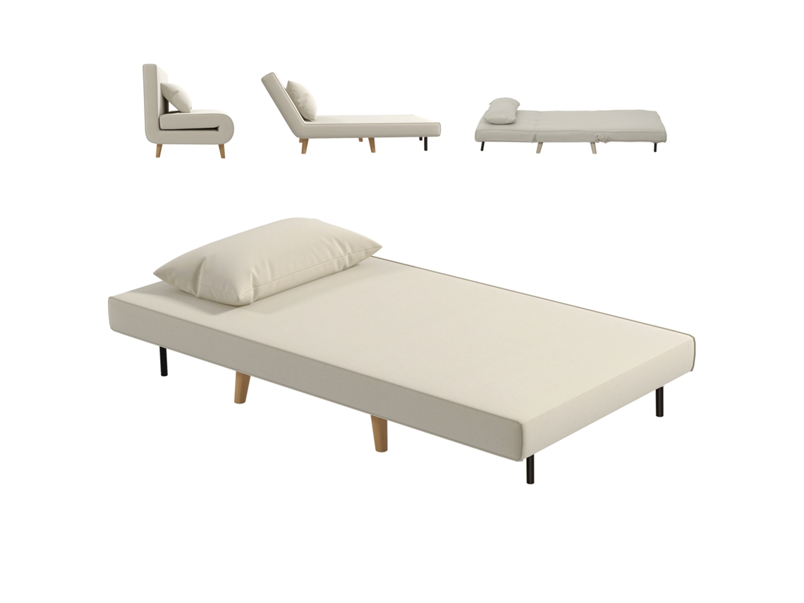Sofá Cama Plegable Con Respaldo Ajustable (6 Posiciones), Capacidad De Carga De 350 Kg, 94x78x80 Cm, Color Crema.