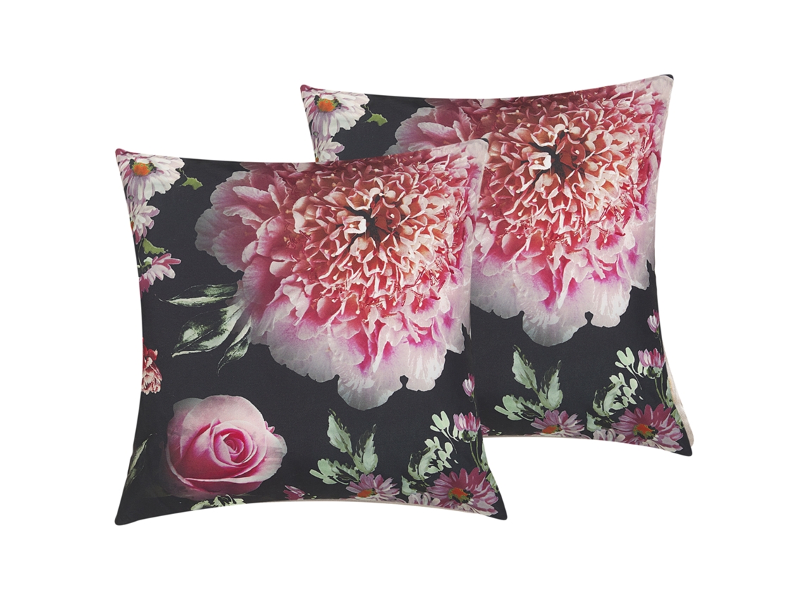 Conjunto de 2 cojines decorativos BELIANI Hedera de Poliéster Negro 45x45x6