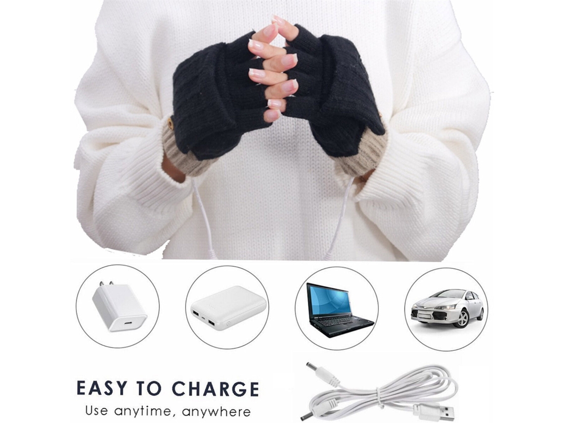 Guantes Eléctricos Calefactables Usb Negros 1 Par Guantes De Punto Resistentes Al Viento Con Dedos Descubiertos Para Hombres Y Mujeres