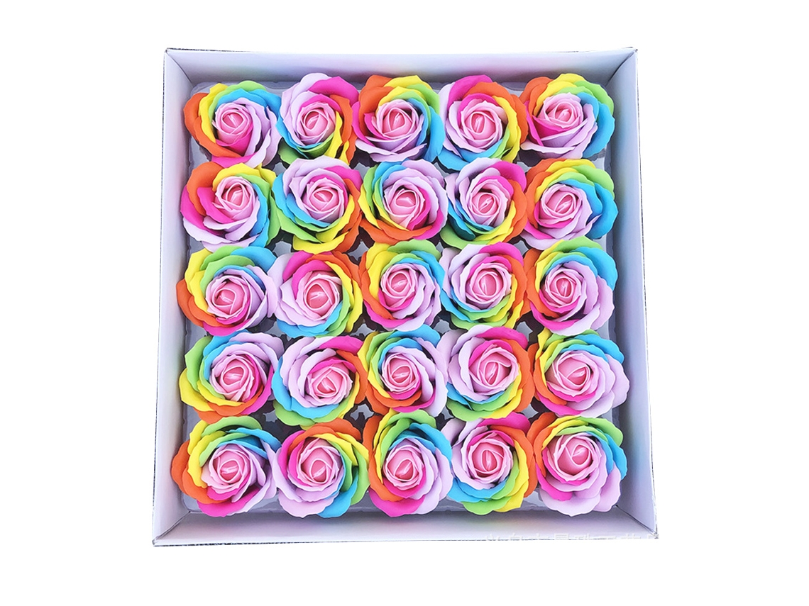 25 Jabones de Rosas Multicolores, Caja Regalo, Cumpleaños, Boda MEOIRUERY